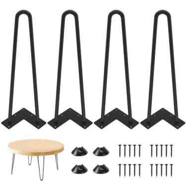 Imagem de Genius Iron Grampo de cabelo pernas de mesa 40.6 cm, 3/20.3 cm metal sólido soldagem firme casa DIY para mesa de café, banco, cadeira com protetores de piso de borracha, preto, 4 peças