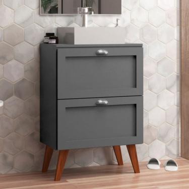 Imagem de Gabinete para Banheiro com Tampo e Cuba 60cm Retro Mdf Grafite Milano - On Móveis
