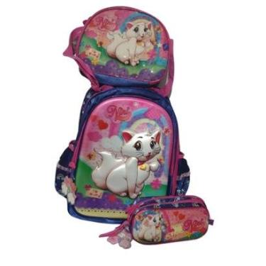 Imagem de Kit Mochila Infantil Clio Escolar Gatinha Nini c/ Lancheira e Estojo NN7001J - Azul-Fem...