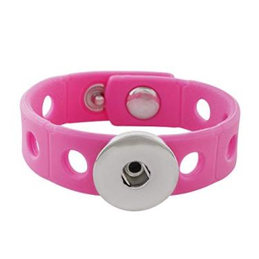 Imagem de LOV*MOMENT Lovmoment Pulseiras de couro de silicone rosa para mulheres 18 mm pulseira de botão de pressão berloque joias infantis, 18mm snap button, Liga
