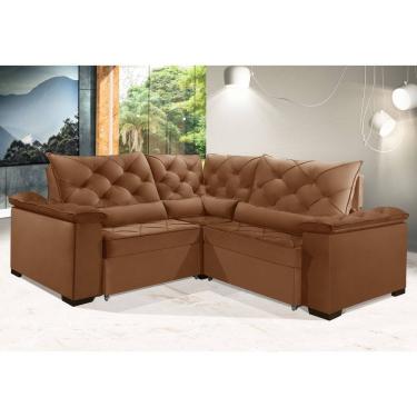 Imagem de Sofá Retrátil Reclinável BERLIM DE CANTO 2.60 x 2.60 ESTILO ESTOFADOS - França Velusoft COR "TERRACOTA"