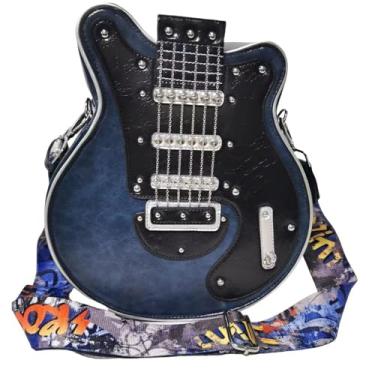 Imagem de Lyuxhetaokdiq Bolsa tiracolo masculina e feminina em formato de guitarra de couro PU exclusiva novidade bolsa de guitarra, Azul