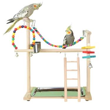 Imagem de Gaiola de papagaios, balanço, de madeira, com bandeja, copos de alimentação, treinamento para pássaros de tamanho pequeno, papagaios, papagaios, escada para pássaros, pássaros grandes