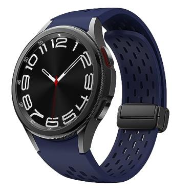 Imagem de Compatível com Samsung Galaxy Watch 6 5 4 pulseiras de 44 mm e 40 mm/Galaxy Watch 6 Classic Band 47 mm 43 mm/Watch 5 Pro 45 mm, pulseira esportiva de substituição de silicone sem lacunas para mulheres e homens (azul meia-noite respirável)