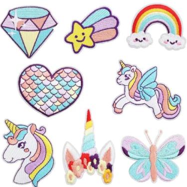 Imagem de Unicórnio bordado sereia arco-íris ferro em remendos flores transferência de calor adesivos de festa de animais para roupas femininas pais filhos jeans camiseta decoração DIY aplique de costura (8