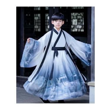 Imagem de JIMINISO Terno azul claro estilo tang, roupão tradicional chinês jovem mestre fino estilo antigo terno guoXue, 160 cm, preto