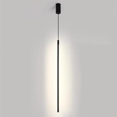 Imagem de Luz pendente linear preta, tubo longo, lâmpada suspensa, luminária de cabeceira do quarto, lustre de linha minimalista, luzes de teto para sala de estar, escritório, café, bar, decoração, mo