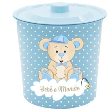 Imagem de Lixeira Redonda Com Tampa 3lt Para Quarto Bebê Ursinho (azul)