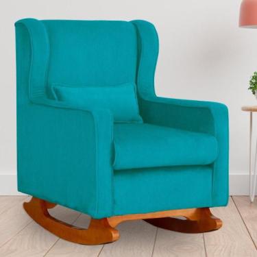 Imagem de Poltrona Amamentação Balanço Aurora Suede Azul Turquesa - LM DECOR