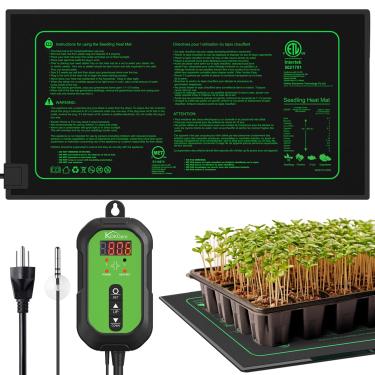 Imagem de Conjunto de tapete térmico de mudas de 25,4 cm x 50,8 cm e conjunto de termostato digital - Kokopro almofada de aquecimento hidropônico quente para germinação de sementes estufa de jardinagem interna