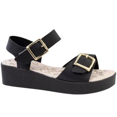 Imagem de Sandália Feminina Anabela Ortopédica De Fivela Confortável Versátil Dia a Dia Via Angel 85.03 (Preto, BR, Adulto, Numérico, 39)