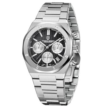 Imagem de Pagani Design Relógios masculinos com cronógrafo de quartzo, relógio de aço inoxidável à prova d'água de 100 m, diâmetro do mostrador de 40 mm, vidro de safira, Preto, 40MM, esporte