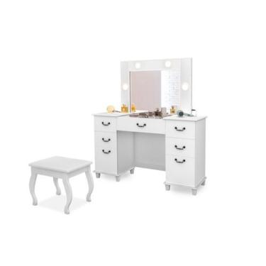 Imagem de Penteadeira Seul Led Camarim Espelho Com Banqueta Branco - Luapa