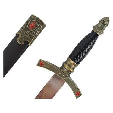 Imagem de Adaga Cavaleiro Templário Cruz De Malta Bainha De Couro - Tenda Mediev