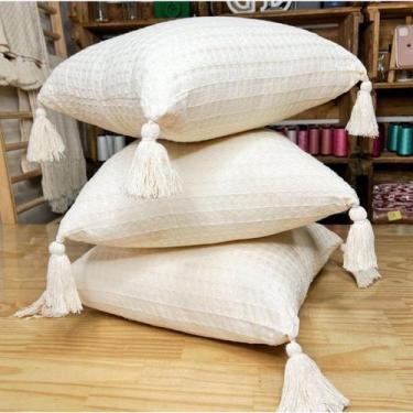Imagem de Capa de almofada pompom crua 100% algodão - LojaArtDecor, Crua