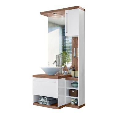 Imagem de Armário Para Banheiro com Espelho Aresso Amendoa e Branco - Celta Móve