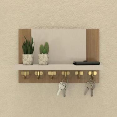 Imagem de Porta chaves e acessórios MDF Branco e Amadeirado - Móveis Novo Estilo