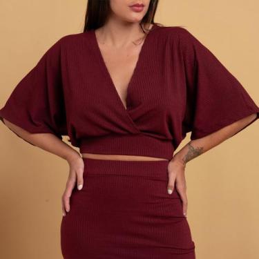 Imagem de Conjunto Saia + Blusa Morcego Feminino Cropped Envelope Saia Fenda - H