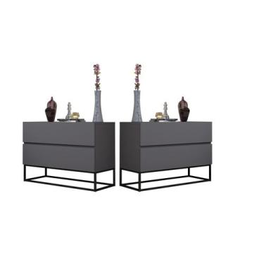 Imagem de Kit 2 mesa de cabeceira industrial com gaveta eros 60cm para quarto ca