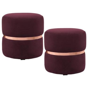 Imagem de Kit 2 Puffs Decorativos Com Cinto Rosê Round B-278 Veludo Marsala - Do