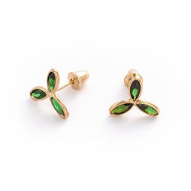 Imagem de Brinco Ouro 18k Trevo de 3 Folhas De Zircônia - Adriajp Joias
