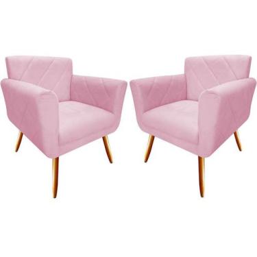 Imagem de Kit 2 Poltronas Decorativa Sabrina Suede Rosa Bebê Pés Madeira Ms Deco