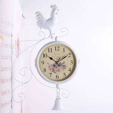 Imagem de Relógio Estação Dupla Face Retrô Decoração Galo Branco - Gici Decor