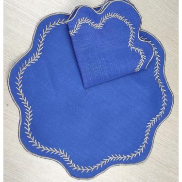 Imagem de Jogo Americano Sousplats Mesa Posta Bordado Guardanapo 12 Pç Azul Roya