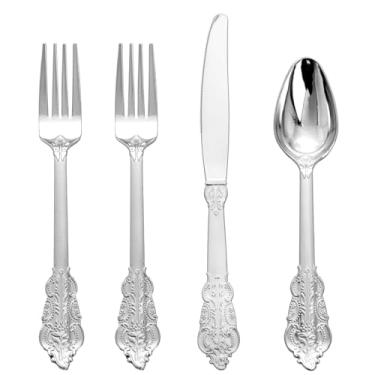 Imagem de Supernal 360 peças de talheres de plástico, talheres descartáveis de prata, talheres de plástico prata incluem 120 garfos de plástico, 120 colheres de plástico, 120 facas de plástico, perfeito para