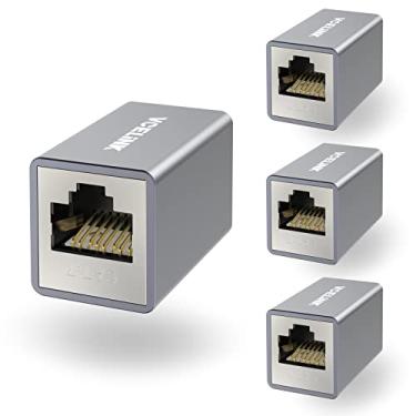 Imagem de VCELINK Acoplador RJ45, extensor de cabo Ethernet PoE blindado para Cat7/Cat6a/Cat6/Cat5e, fêmea para fêmea, pacote com 4