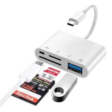 Imagem de Adaptador de leitor de cartão SD USB C 4 em 1, leitor de cartão SD de memória de câmera para iPhone 15, USB C macho para USB fêmea Micro SD TF divisor de carregamento de energia para iPad Pro, Samsung