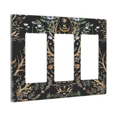 Imagem de Botanical Morris Floral Midnight Black 3 Gang Rocker Light Switch Covers Decorativa Única Saída Tripla Placa de Parede Placa de Parede Placa Decorativa GFCI para Decoração de Cozinha Quarto e Banheiro