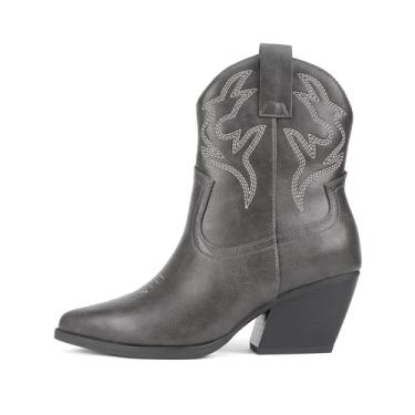 Imagem de Soda "BLAZING" ~ Bota feminina estilo western bico fino com salto baixo (ajuste amplo disponível), Dk Cinza PU, 34