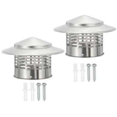 Imagem de PATIKIL Tampa de chaminé de 10 cm, 2 peças de aço inoxidável 304 redondo tampa de chaminé capô tela ventilação do telhado com parafusos para lareira tubo de fogão externo de exaustão