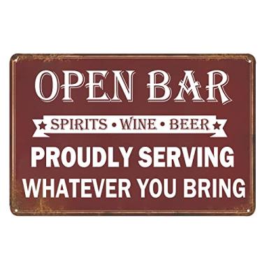 Imagem de PXIYOU Open Bar Proud Serving Whatever You Bring Placa de metal vintage para Man Cave, Cafe Pub, Home Bar, Garagem, 20 x 30 cm