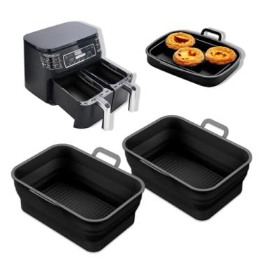 Imagem de Vangerute Forros de Silicone para Fritadeira de Ar Dobráveis de 2 Pacotes para 8Qt e 10Qt Ninja Foodi Dual, Pote de Silicone para Fritadeira de Ar Retangular, Cesta de Silicone Reutilizável para Frita