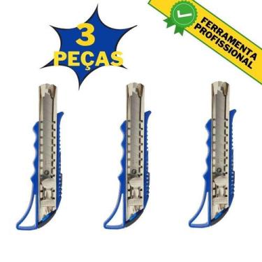 Imagem de Kit de Estilete Grande Com 3 Pcs Carrinho e Trava de Aço - Idea