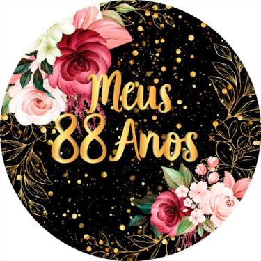 Imagem de Painel De Festa Redondo 1,50x1,50 - Meus 88 Anos Floral 120 - Via Core