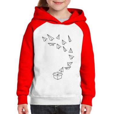 Imagem de Moletom Infantil Aviões de Papel - Foca na Moda, Branco, Vermelho, 2