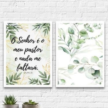 Imagem de Kit 2 Quadros Evangélicos Salmo 23 24x18cm - com vidro - Quadros On-li
