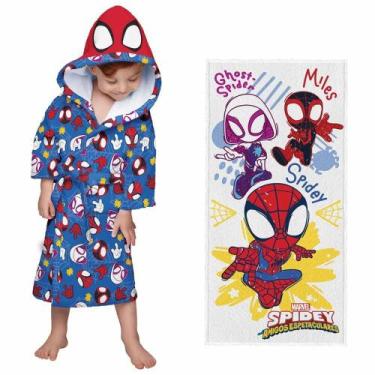 Imagem de Kit Roupão Capuz Aveludado Toalha Felpudo Spider-Man 2 Pçs - Lepper, P