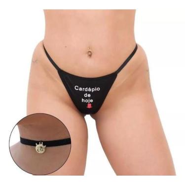 Imagem de Calcinha tanga fio frase noite sex preta + gargantilha hotwife - Deia,