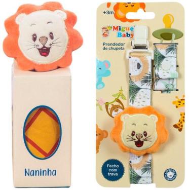 Imagem de Naninha + Prendedor de Chupeta Leãozinho Laranja - Miguel Baby