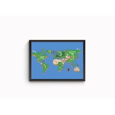 Imagem de Poster Moldurado Retrô Gamer Mapa Super Mario World - Fanarte