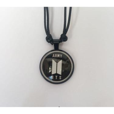 Imagem de Colar Ajustavel Bts Army Pingente Cabochon Redondo Vidro