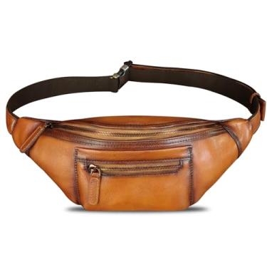 Imagem de Pochete de couro genuíno para homens e mulheres vintage feita à mão bolsa de cintura bolsa tiracolo bolsa tiracolo, Marrom, 14.56 x 2.75 x 5.11 inches, Vintage