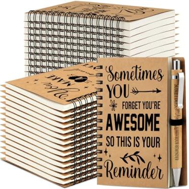 Imagem de Tenceur Blocos de notas de presentes inspiradores pequeno caderno motivacional a granel mini bloco de notas de bolso espiral com caneta esferográfica de bambu para escola, escritório, casa, viagem, suprimentos de presente (10 x 14 cm, conjunto de 64)