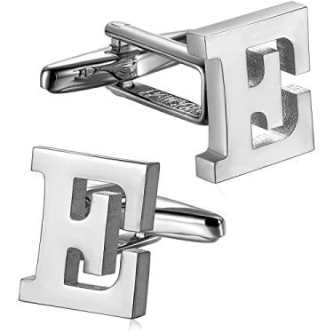 Imagem de Abotoaduras com inicial A-Z para homens, abotoaduras clássicas de ouro 18 k, prata, preto, letras, monograma, para casamento, festa de negócios, Medium, Banhado a platina, Sem Pedra Preciosa