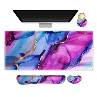 Imagem de NXZGO Conjunto grande de mouse pad para jogos, tapete de mesa ergonômico 4 em 1 com descanso de pulso de espuma de memória, mousepad de jogo estendido para computador, tapete de mesa antiderrapante,