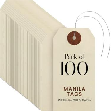 Imagem de 9pt Creme Manila Tag w/Wire Hanger Conjunto de 100 Tamanho #3